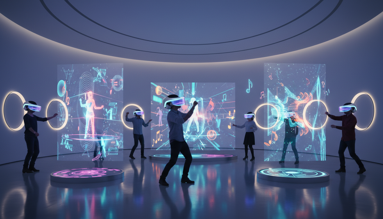 Futuristic concept of music video technology and virtual reality