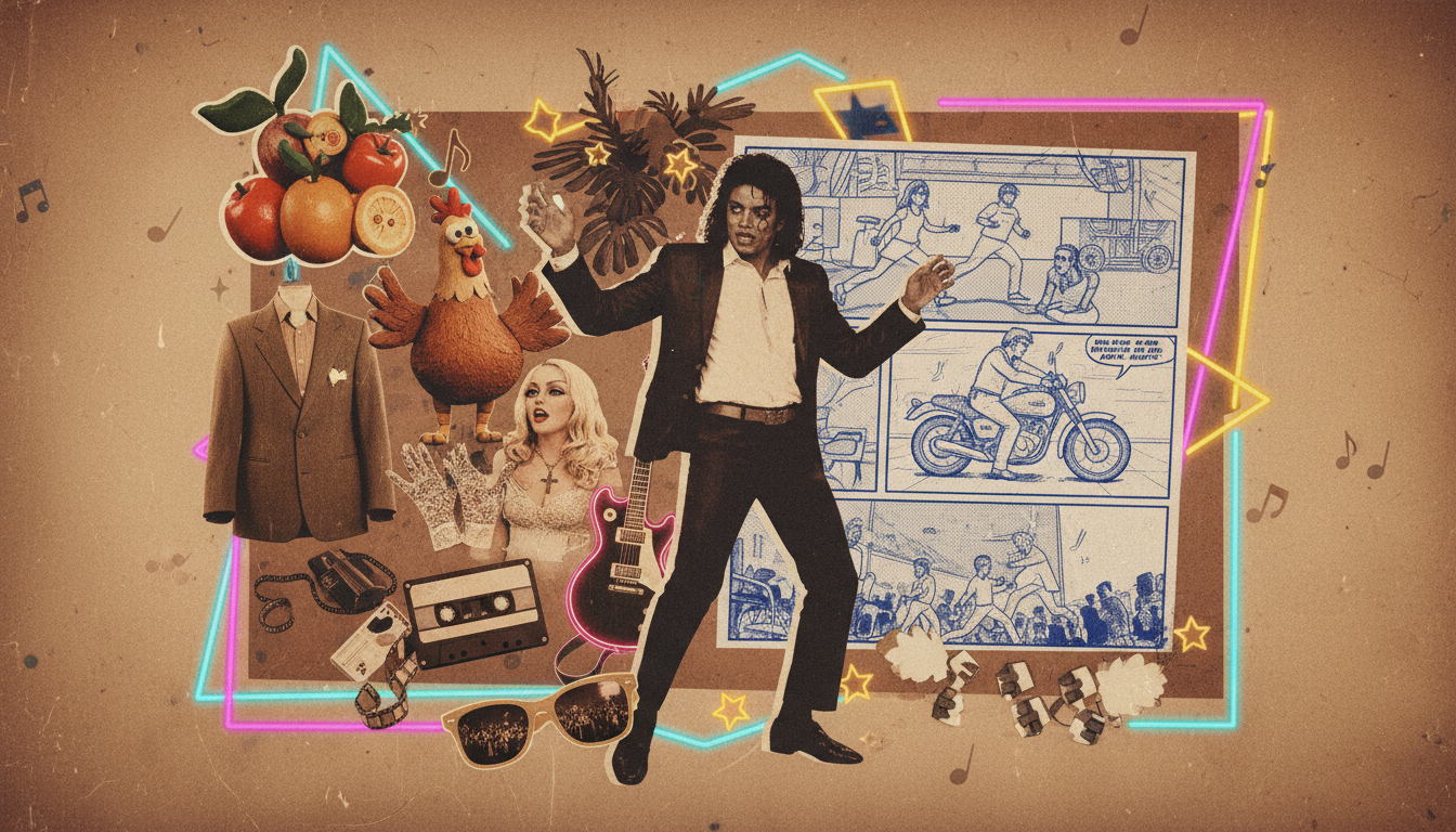 Montage of iconic 1980s music video moments in artistic composition