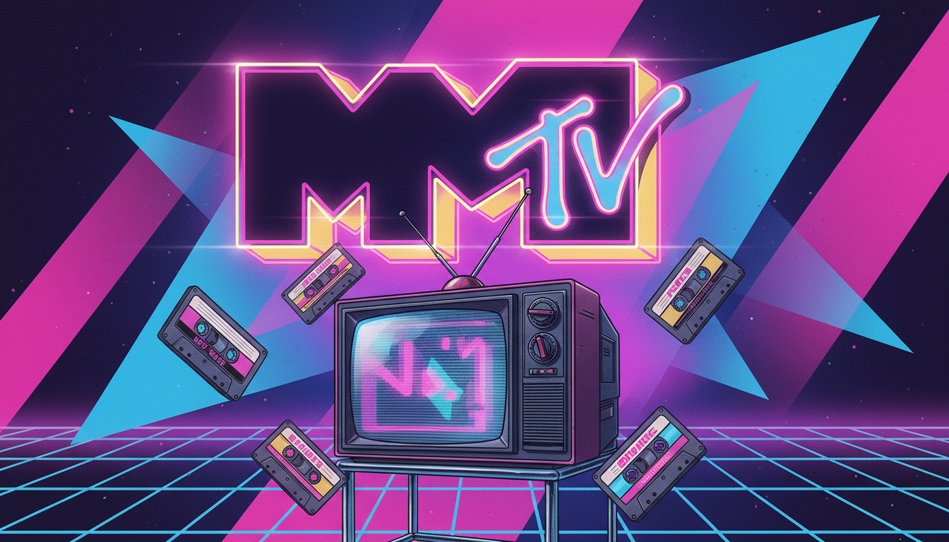 Vintage MTV logo with 1980s neon aesthetic and retro television