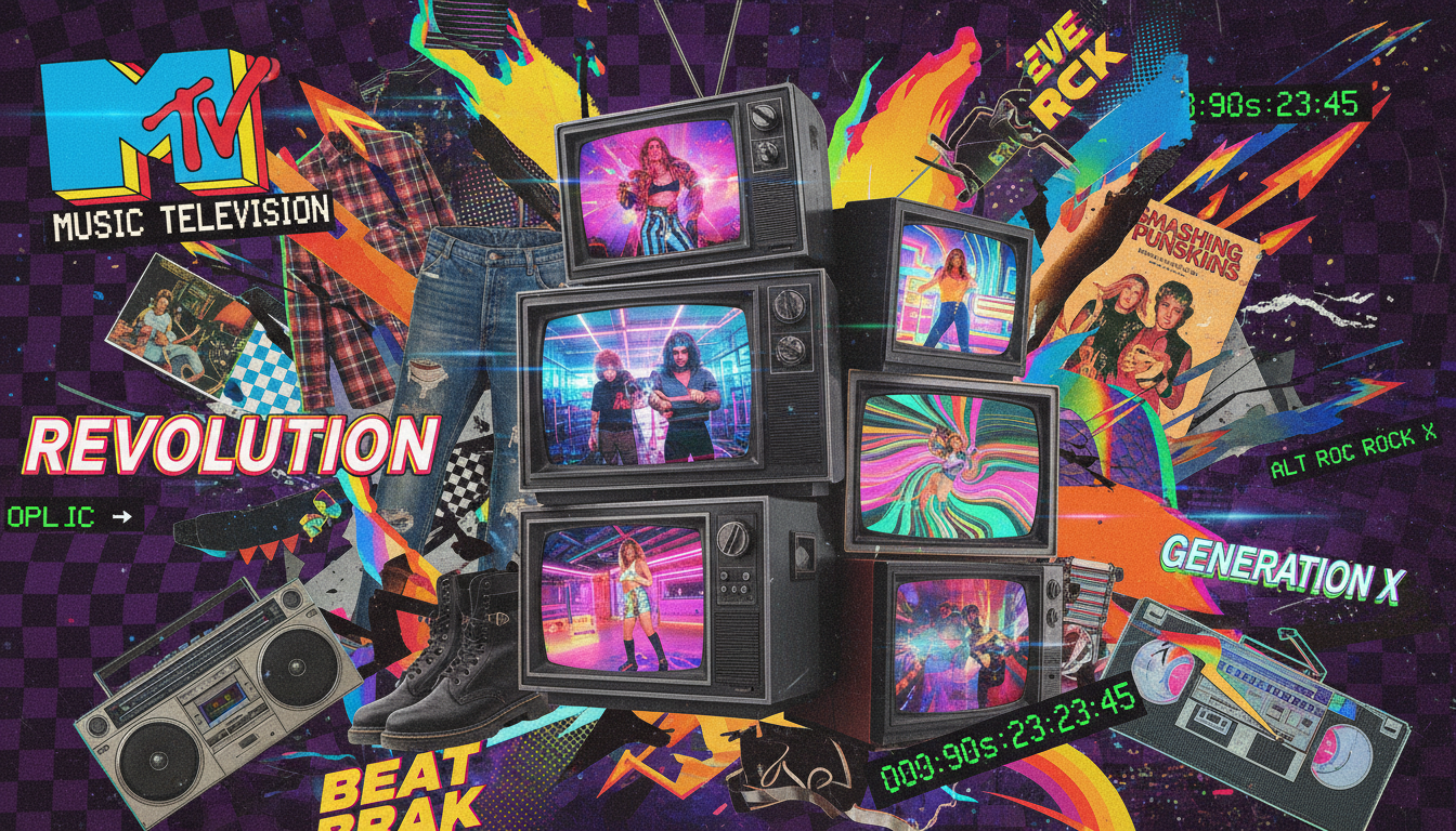 Collage of iconic 1990s music videos showing diverse artistic styles and cultural moments