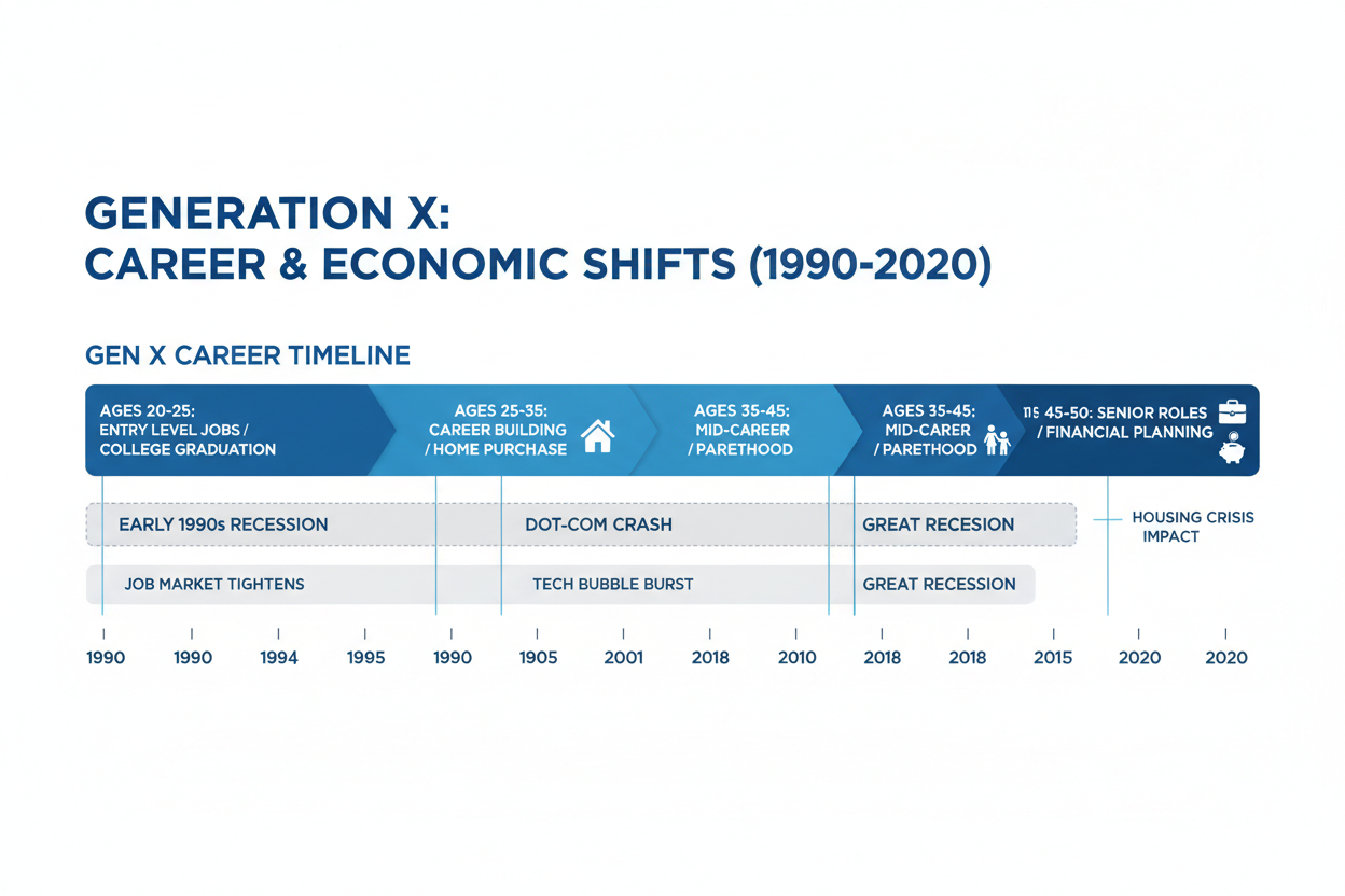Graph showing economic recessions affecting Generation X during their working years