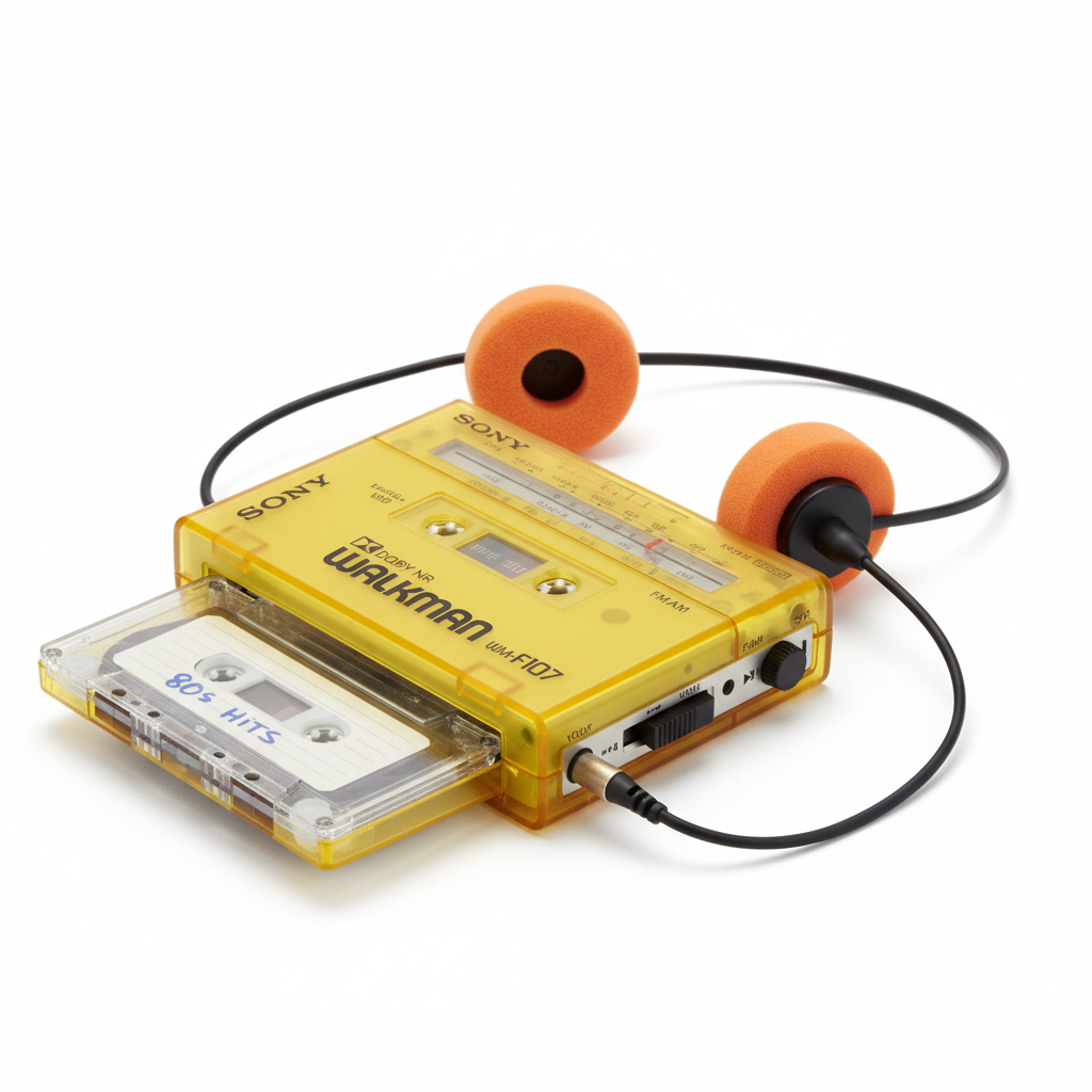 Sony Walkman portable cassette player with foam headphones