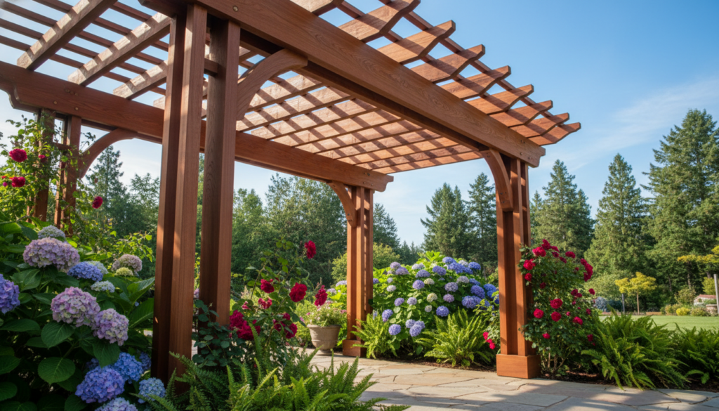 durable material redwood pergola