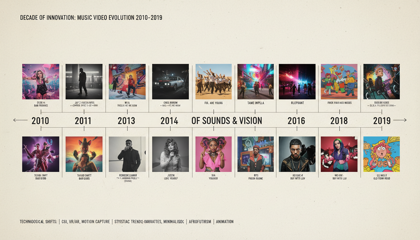 Timeline collage of music video evolution throughout the 2010s