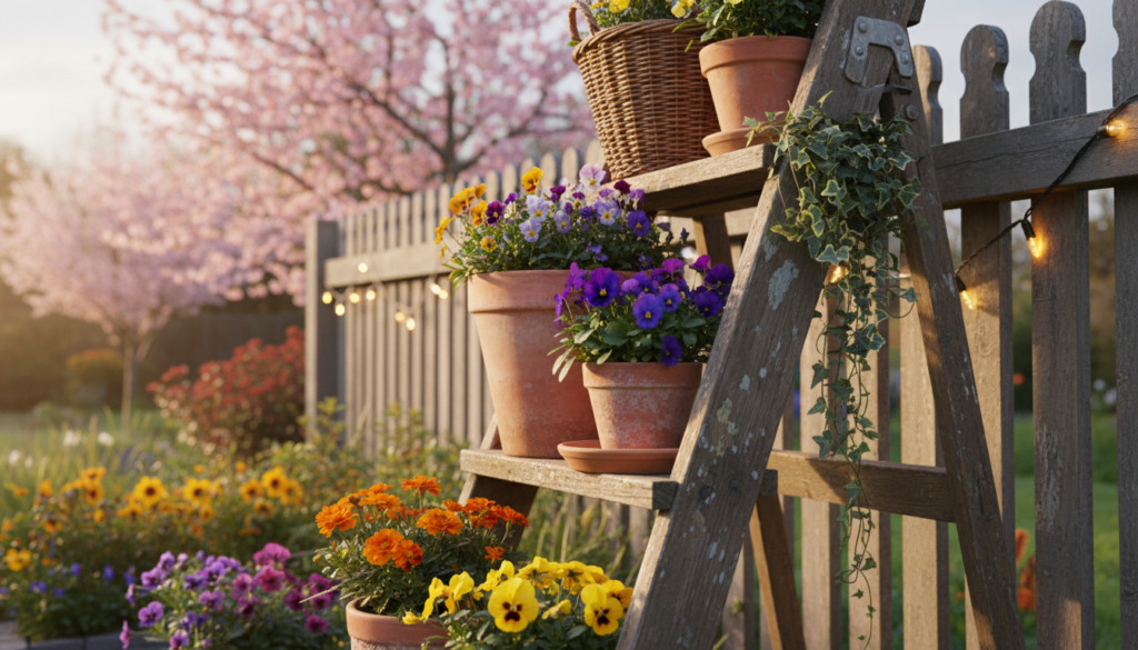 seasonal planter ladder vintage