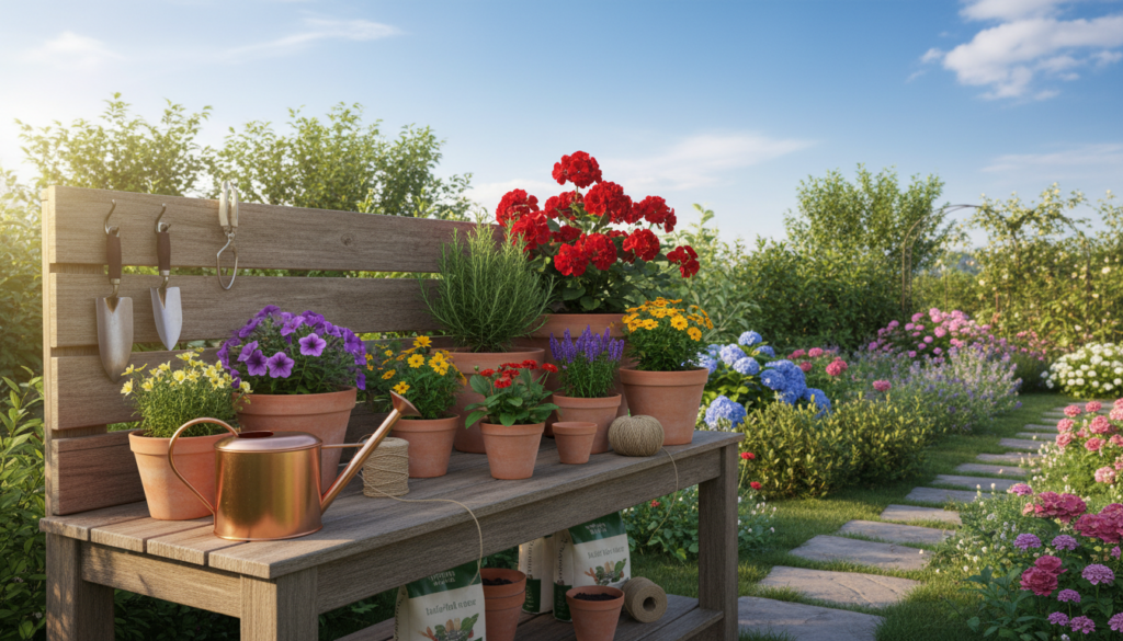 styled potting bench