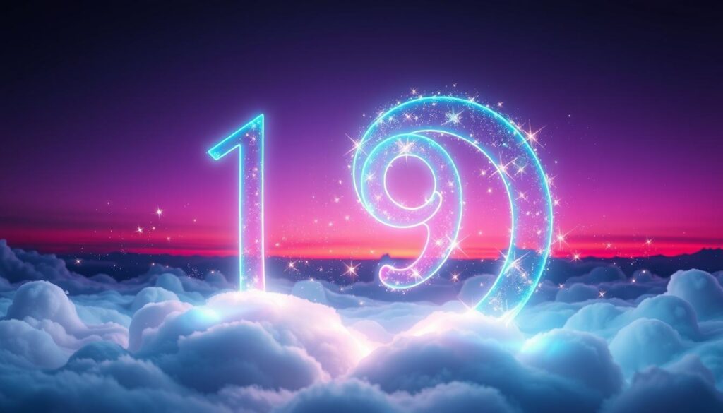 A captivating visual representation of "angel numbers" centered in a dreamlike atmosphere. In the foreground, a large, luminous number sequence spirals gracefully, glowing in neon colors like turquoise and magenta, with twinkling stars embedded within each number. The middle ground features abstract representations of various symbols and shapes, softly blending into the background, which consists of a gradient sky transitioning from deep violet to midnight blue. The scene is illuminated by ethereal, soft lighting, creating a sense of wonder and mystique. The mood is serene yet inspiring, evoking the idea of spiritual guidance and meaning. The composition should resemble a high-end magazine advertisement, appealing to an adult Gen Z audience, capturing both intrigue and elegance without any text or distractions.
