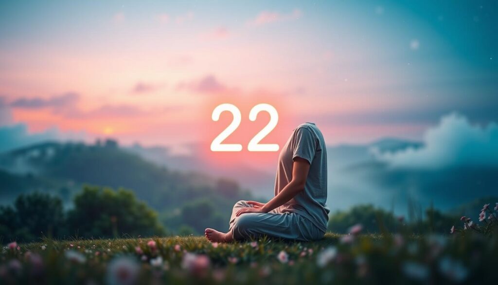 A peaceful and ethereal scene depicting the concept of "222 soulmate guidance for singles." In the foreground, a serene figure in modest casual clothing sits cross-legged, surrounded by softly glowing, floating numbers "222" in vibrant neon colors. The middle ground features a mystical landscape filled with lush greenery and subtle pastel flowers that hint at love and connection. In the background, a dreamy sky transitions from soft blues to purples, sprinkled with twinkling stars, creating a magical atmosphere. Use soft, diffused lighting for a gentle, inviting feel, with a slight bokeh effect to suggest depth, as if the viewer is entering a tranquil dreamscape. This composition evokes hope and warmth, resonating with the theme of finding one's soulmate. A peaceful and ethereal scene depicting the concept of "222 soulmate guidance for singles." In the foreground, a serene figure in modest casual clothing sits cross-legged, surrounded by softly glowing, floating numbers "222" in vibrant neon colors. The middle ground features a mystical landscape filled with lush greenery and subtle pastel flowers that hint at love and connection. In the background, a dreamy sky transitions from soft blues to purples, sprinkled with twinkling stars, creating a magical atmosphere. Use soft, diffused lighting for a gentle, inviting feel, with a slight bokeh effect to suggest depth, as if the viewer is entering a tranquil dreamscape. This composition evokes hope and warmth, resonating with the theme of finding one's soulmate.