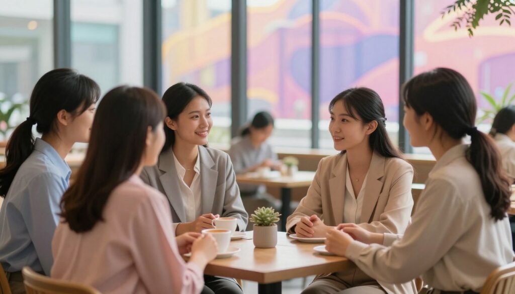 A serene and harmonious scene depicting the relationship strengths of a Life Path 2 individual. In the foreground, a diverse group of well-dressed young adults, engaging in warm conversations, radiating kindness and empathy. They embody qualities like cooperation and support, dressed in professional attire with subtle pastel colors to symbolize tranquility. The middle ground features a softly lit café setting, with large windows that allow for warm, natural light to flow in, highlighting the bonds and connections between the individuals. The background showcases a dreamy, neon-colored cityscape, softly blurred to maintain focus on the subjects. The mood is uplifting, evoking feelings of warmth, friendship, and emotional depth. The overall atmosphere captures the essence of strong, nurturing relationships that Life Path 2 individuals attract. A serene and harmonious scene depicting the relationship strengths of a Life Path 2 individual. In the foreground, a diverse group of well-dressed young adults, engaging in warm conversations, radiating kindness and empathy. They embody qualities like cooperation and support, dressed in professional attire with subtle pastel colors to symbolize tranquility. The middle ground features a softly lit café setting, with large windows that allow for warm, natural light to flow in, highlighting the bonds and connections between the individuals. The background showcases a dreamy, neon-colored cityscape, softly blurred to maintain focus on the subjects. The mood is uplifting, evoking feelings of warmth, friendship, and emotional depth. The overall atmosphere captures the essence of strong, nurturing relationships that Life Path 2 individuals attract.