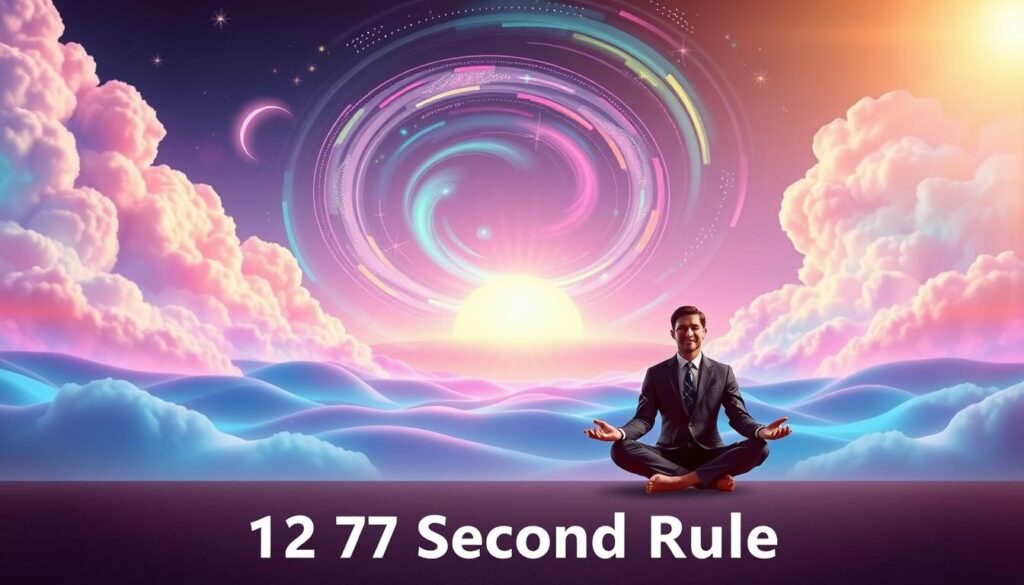 A serene and vibrant scene depicting the essence of Abraham Hicks' teachings on the Law of Attraction, focusing on the 17 Second Rule. In the foreground, a tranquil figure sits in a meditative pose, embodying calmness and clarity, dressed in professional business attire. The middle ground features a swirling, dreamy landscape of neon colored clouds and ethereal patterns, symbolizing energy flow and manifestation. In the background, gentle waves of pastel hues merge into a luminous horizon, evoking a sense of boundless possibilities. Soft, radiant lighting casts a warm glow, and the image is captured with a soft-focus lens to enhance the dreamcore atmosphere, suggesting a space where thoughts and desires can manifest effortlessly. A serene and vibrant scene depicting the essence of Abraham Hicks' teachings on the Law of Attraction, focusing on the 17 Second Rule. In the foreground, a tranquil figure sits in a meditative pose, embodying calmness and clarity, dressed in professional business attire. The middle ground features a swirling, dreamy landscape of neon colored clouds and ethereal patterns, symbolizing energy flow and manifestation. In the background, gentle waves of pastel hues merge into a luminous horizon, evoking a sense of boundless possibilities. Soft, radiant lighting casts a warm glow, and the image is captured with a soft-focus lens to enhance the dreamcore atmosphere, suggesting a space where thoughts and desires can manifest effortlessly.