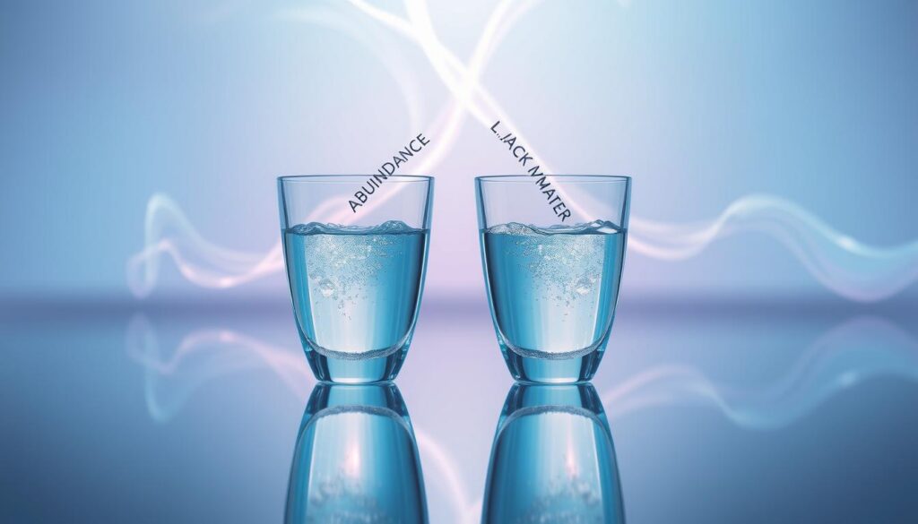 A surreal illustration of the "Two Cup Method" water visualization technique. In the foreground, two elegant glass cups filled with shimmering water, one representing abundance and the other representing lack, are placed on a reflective surface. The middle ground features ethereal, flowing streams of water connecting the cups, with dreamlike, neon colors swirling around them, creating an enchanting visual effect. The background is softly blurred, showcasing a tranquil, minimalist setting with soft gradients of blue and purple, capturing a peaceful atmosphere. The lighting is soft and glowing, highlighting the contents of the cups and the whimsical water flows. The mood is inspiring and serene, reflecting a modern, high-end magazine advertisement aesthetic. A surreal illustration of the "Two Cup Method" water visualization technique. In the foreground, two elegant glass cups filled with shimmering water, one representing abundance and the other representing lack, are placed on a reflective surface. The middle ground features ethereal, flowing streams of water connecting the cups, with dreamlike, neon colors swirling around them, creating an enchanting visual effect. The background is softly blurred, showcasing a tranquil, minimalist setting with soft gradients of blue and purple, capturing a peaceful atmosphere. The lighting is soft and glowing, highlighting the contents of the cups and the whimsical water flows. The mood is inspiring and serene, reflecting a modern, high-end magazine advertisement aesthetic.