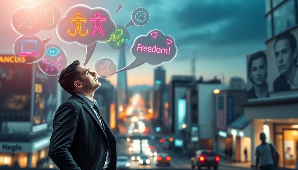 A surreal scene illustrating the contrast between assumptions and daily reality. In the foreground, a person dressed in professional business attire stands confidently, gazing at a series of floating, translucent thought bubbles filled with vibrant, neon-colored symbols and concepts representing lofty assumptions—like success, happiness, and freedom. In the middle, a cityscape unfolds, blending hyper-real elements with abstract dreamlike structures, showcasing bright lights and reflections that evoke a sense of wonder. In the background, a soft-focus horizon highlights the duality of mundane reality—a busy street and dispassionate faces, contrasting with the vivid foreground. The lighting is dynamic, with ethereal glows from the thought bubbles illuminating the subject's face, creating a dreamy, optimistic atmosphere. The perspective is slightly tilted, enhancing the sense of exploration and reflection on the power of beliefs to shape one's environment. A surreal scene illustrating the contrast between assumptions and daily reality. In the foreground, a person dressed in professional business attire stands confidently, gazing at a series of floating, translucent thought bubbles filled with vibrant, neon-colored symbols and concepts representing lofty assumptions—like success, happiness, and freedom. In the middle, a cityscape unfolds, blending hyper-real elements with abstract dreamlike structures, showcasing bright lights and reflections that evoke a sense of wonder. In the background, a soft-focus horizon highlights the duality of mundane reality—a busy street and dispassionate faces, contrasting with the vivid foreground. The lighting is dynamic, with ethereal glows from the thought bubbles illuminating the subject's face, creating a dreamy, optimistic atmosphere. The perspective is slightly tilted, enhancing the sense of exploration and reflection on the power of beliefs to shape one's environment.