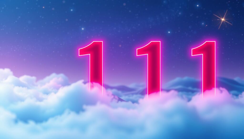 A visually captivating interpretation of the number "111" symbolizing new beginnings, centered in the foreground. The numbers are designed with sleek, futuristic typography, glowing with vibrant neon colors against a softly blurred backdrop. In the middle ground, hints of ethereal landscapes emerge, such as soft clouds and abstract shapes that suggest transformation and growth. The background features a cosmic night sky filled with twinkling stars and gentle gradients of indigo and violet, creating a sense of wonder and possibility. Soft, ambient lighting enhances the scene, adding depth and a dreamlike atmosphere. The overall mood is inspiring and uplifting, perfect for conveying the message of embarking on a new chapter in life.