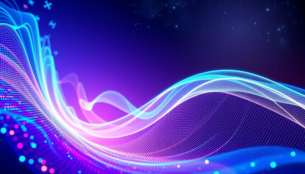 A visually striking representation of the high frequency radio spectrum. In the foreground, vibrant digital waves pulsate in neon colors—blues, purples, and greens—intertwined with abstract shapes symbolizing radio frequencies. In the middle ground, a cascading flow of energy arcs gracefully from wave to wave, showcasing intricate patterns reminiscent of the electromagnetic spectrum. In the background, a soft gradient hints at a vast cosmic space, dotted with faint stars and ethereal light. The overall composition is illuminated with dynamic lighting, creating a magical, futuristic atmosphere. The angle is slightly tilted to give depth, as if the viewer is peering into a complex digital universe, capturing the essence of high-frequency radio waves in a captivating, dreamcore style, ideal for a high-end magazine advertisement. A visually striking representation of the high frequency radio spectrum. In the foreground, vibrant digital waves pulsate in neon colors—blues, purples, and greens—intertwined with abstract shapes symbolizing radio frequencies. In the middle ground, a cascading flow of energy arcs gracefully from wave to wave, showcasing intricate patterns reminiscent of the electromagnetic spectrum. In the background, a soft gradient hints at a vast cosmic space, dotted with faint stars and ethereal light. The overall composition is illuminated with dynamic lighting, creating a magical, futuristic atmosphere. The angle is slightly tilted to give depth, as if the viewer is peering into a complex digital universe, capturing the essence of high-frequency radio waves in a captivating, dreamcore style, ideal for a high-end magazine advertisement.
